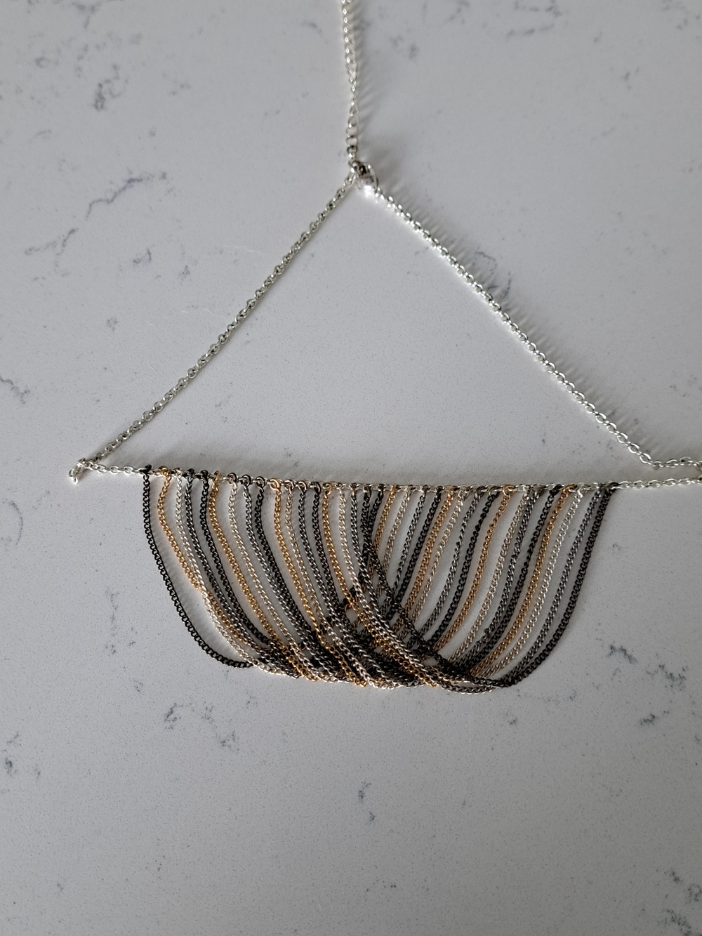 Avon Tri-Tone Layered Chain Necklace in Silver, Gold, and Black
